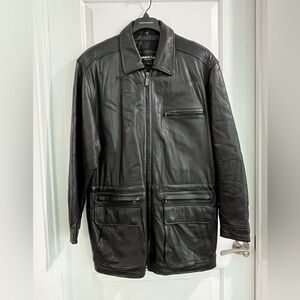 Kenneth Cole Black Leather Full Length Coat